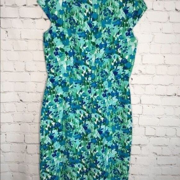 Calvin Klein Sleeveless Knee Length Ditsy Shift Dress Women Size 8 Green/Blue - Picture 6 of 9